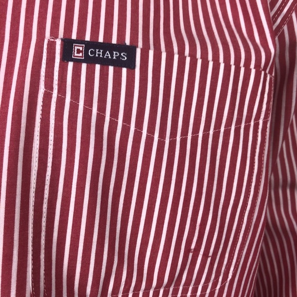 Chaps Easy Care Mens Sz Lg Red Stripe Button-Down Shirt–Classic Business Casual - Picture 11 of 12